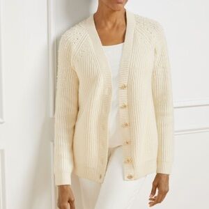 NWT Talbots Pearl Embellished V-Neck Cardigan Sweater size Small Cream